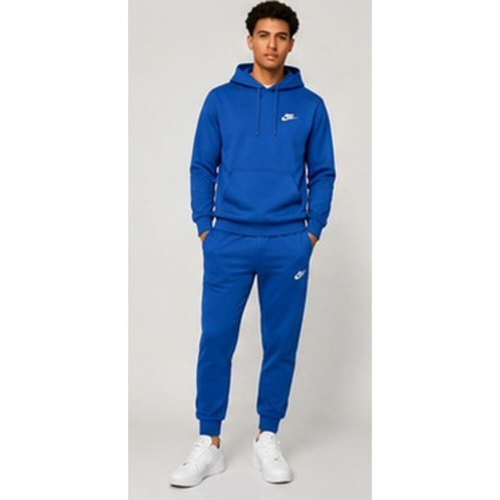 Nike Sportswear Club Fleece Hoodie Jogger Pants Sweat Set Court Blue Medium